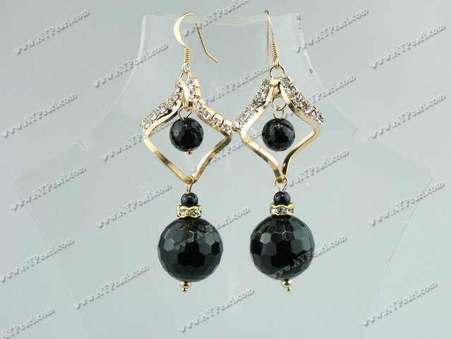 rhinestone black agate earrings