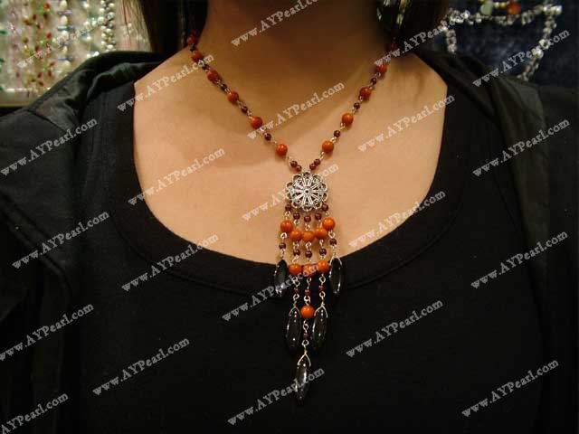 coral garnet black agate necklace