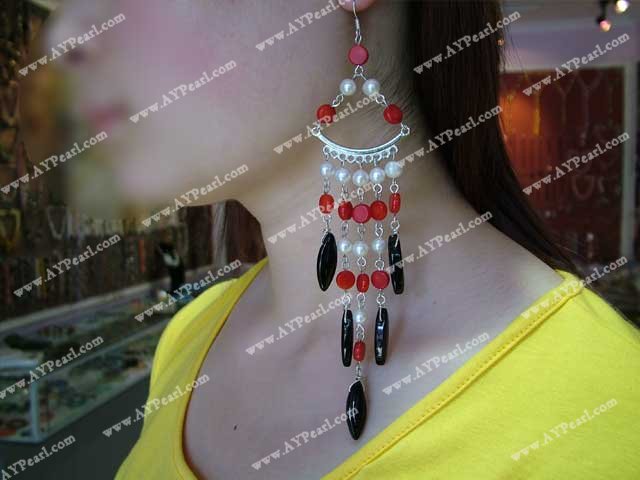 coral pearl agate earring