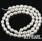 Pearl Beads, White, 4-4.5mm natural rice shape, Sold per 14.2-inch strand