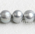 Freshwater Pearl Beads with Growth Grain, Gray, 11-12mm, Nearly Round, Sold per 15.4-Inch Strand,11-12mm