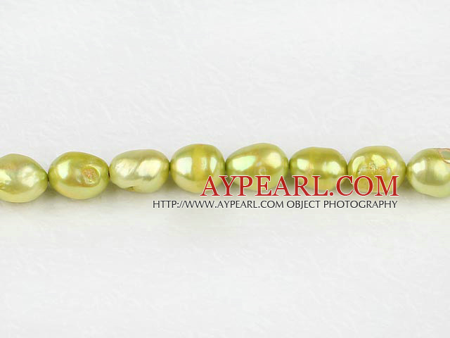 Pearl Beads, Yellowish Green, 8-9mm dyed baroque, Sold per 14.8-inch strand