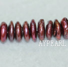 Coin shape freshwater pearl overlapping beads,Wine Red,5*12mm