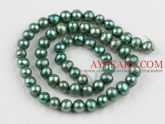 Pearl Beads, Dark Olive Green, 6-7mm dyed, 14.4-inch strand