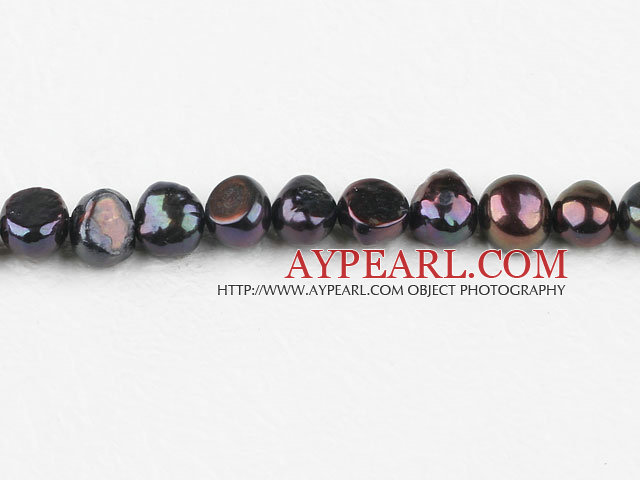 Pearl Beads, Black, 8-9mm dyed double side flashing, Sold per 14.57-inch strand