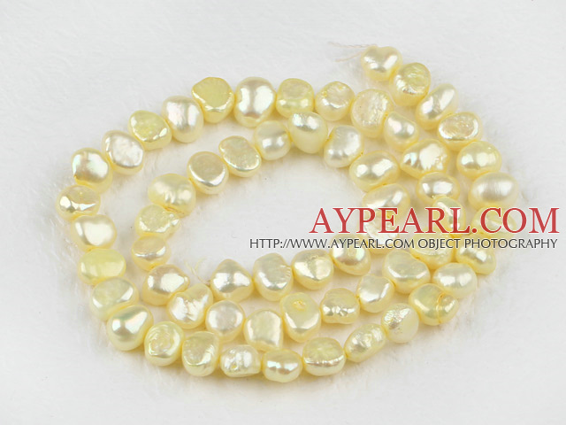 Pearl Beads, Light Yellow, 6-7mm dyed, potato shape, Sold per 14.2-inch strand