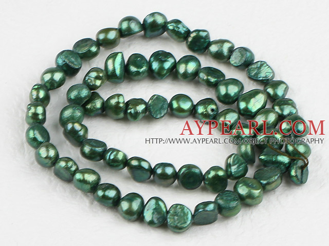 Pearl Beads, Dark Olive Green, 6-7mm dyed, potato shape, Sold per 14.2-inch strand