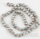 Pearl Beads, Grey, 6-7mm dyed, potato shape, Sold per 14.2-inch strand
