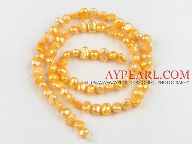 Pearl Beads, Bright Yellow, 3-4mm dyed, potato shape, Sold per 14.2-inch strand