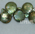 Coin shape freshwater pearl top-drilled beads,Dark Green,5*14*20mm