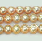 Freshwater pearl beads, orange, 7-8mm round. A grade. Sold per 15.7-inch strand