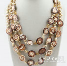 Wholesale Multi Strands Champagne Color Pearl and Shell Fossil Necklace